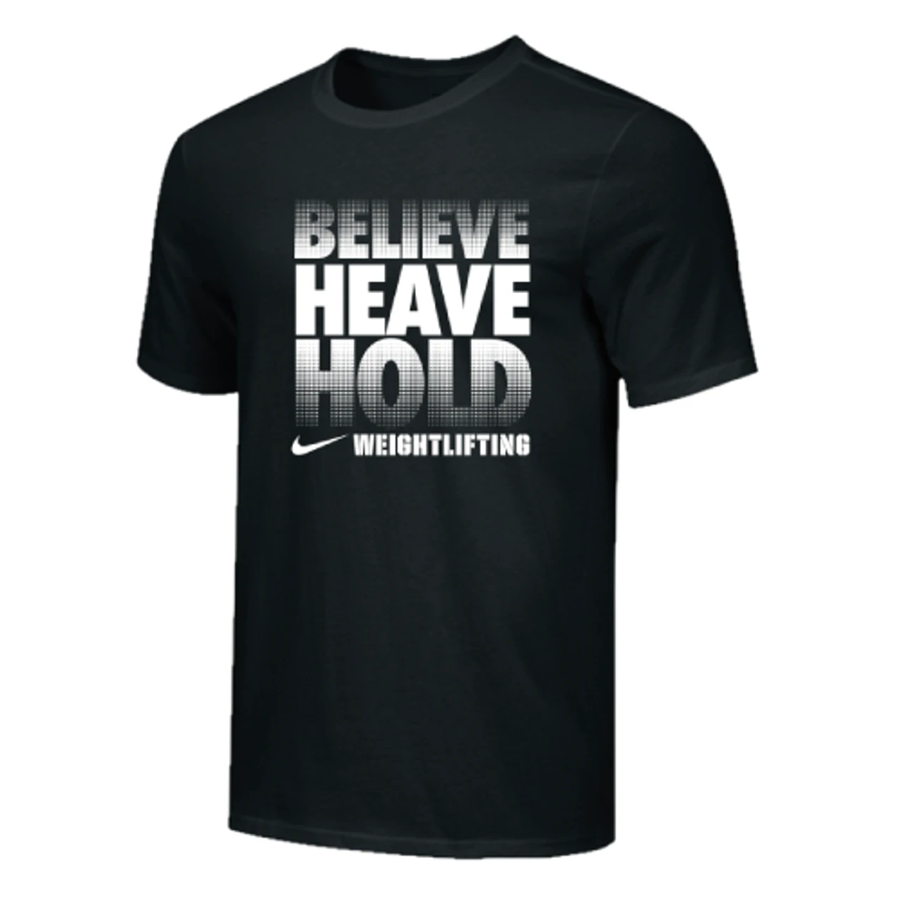 Nike Men's Weightlifting Believe Heave Hold Black Tee - Black/White Fade 1 Nike Men's Weightlifting Believe Heave Hold Black Tee - Black/White Fade