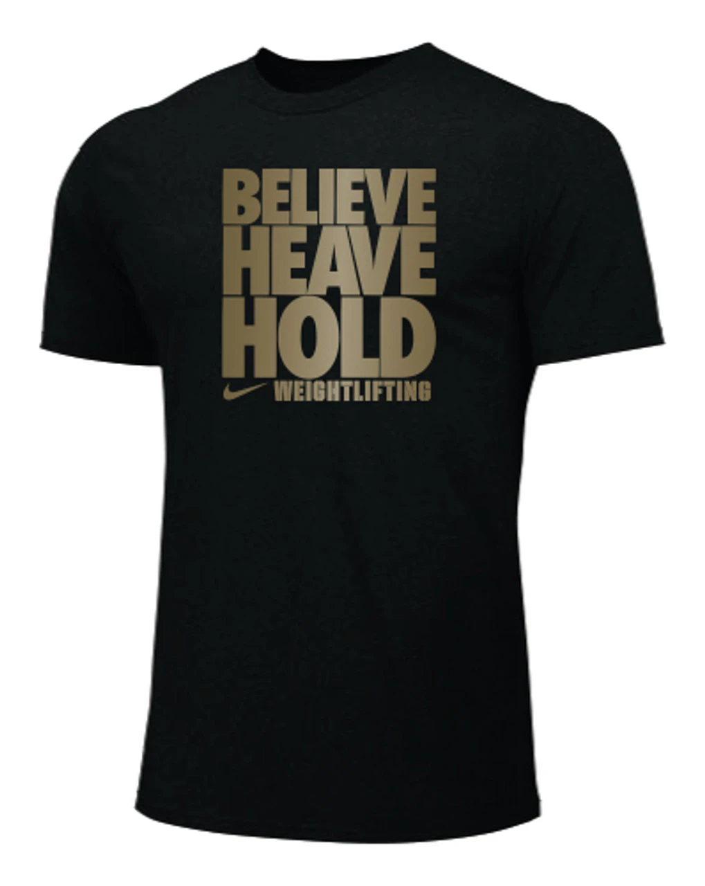 Nike Women's Weightlifting Believe Heave Hold Tee - Black/Gold 1 Nike Women's Weightlifting Believe Heave Hold Tee - Black/Gold