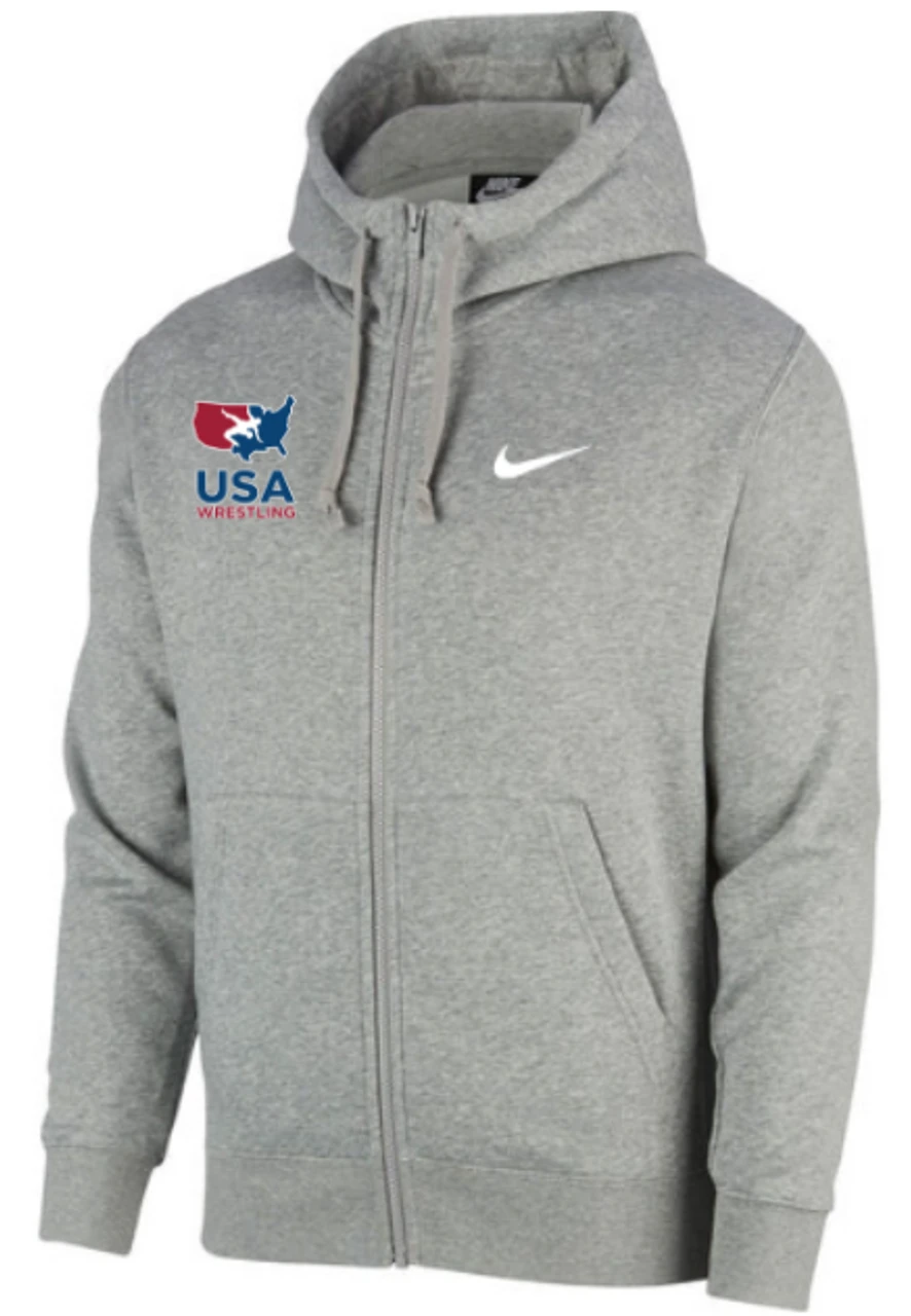 Nike Men's USA Wrestling Club Fleece Full Zip Hoodie - Heather Grey 1 Nike Men's USA Wrestling Club Fleece Full Zip Hoodie - Heather Grey
