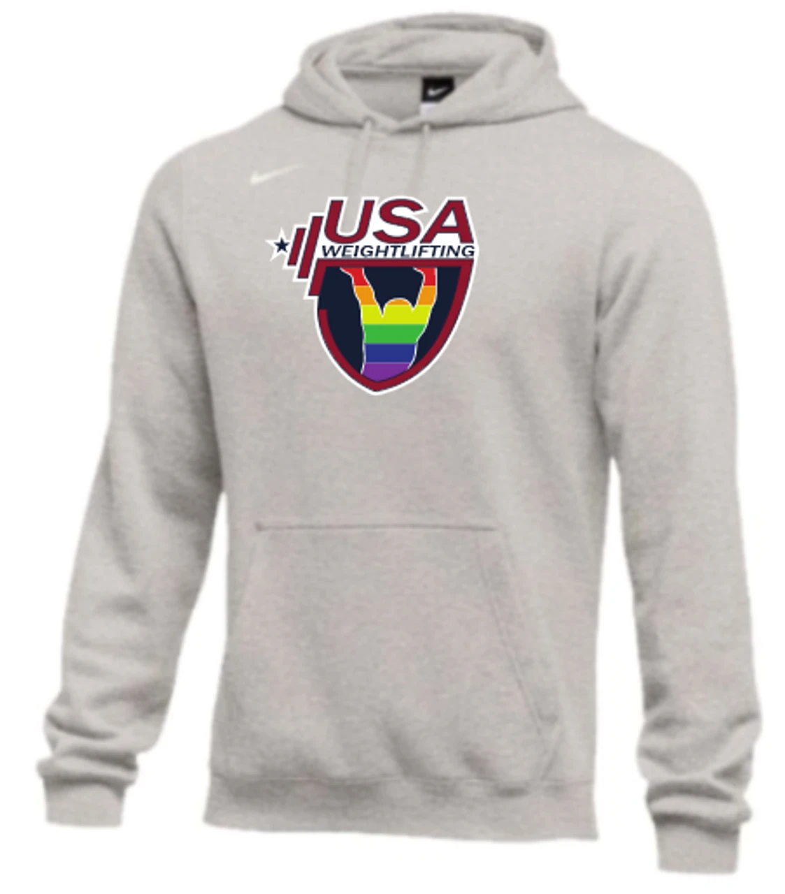 Nike Men's USA Weightlifting Pride Fleece Pullover Hoodie - Heather Grey 1 Nike Men's USA Weightlifting Pride Fleece Pullover Hoodie - Heather Grey