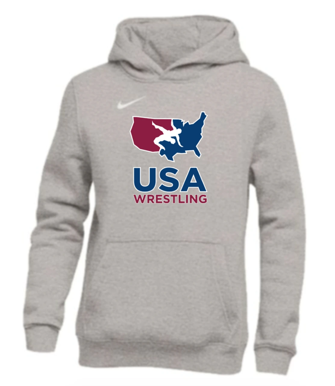 Nike Youth USA Wrestling Pullover Club Fleece Hoodie - Grey/White 1 Nike Youth USA Wrestling Pullover Club Fleece Hoodie - Grey/White