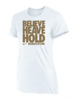 Nike Women's Weightlifting Believe Heave Hold Tee - Gold/White