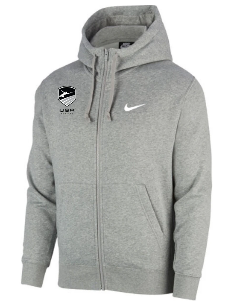 Nike Men's USA Fencing Club Fleece Full Zip Hoodie - Heather Grey/Monocrome 1 Nike Men's USA Fencing Club Fleece Full Zip Hoodie - Heather Grey/Monocrome