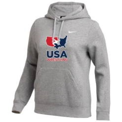 Nike Women's USA Wrestling Club Fleece Pullover Hoodie - Heather Grey/White