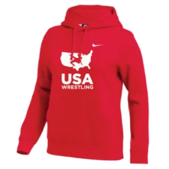 Nike Women's USA Wrestling Club Fleece Pullover Hoodie - Scarlet/White