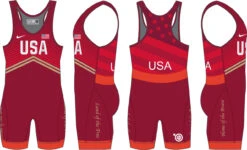 Nike Youth USA Wrestling Double Chevron Tour Wrestling Singlet - Red