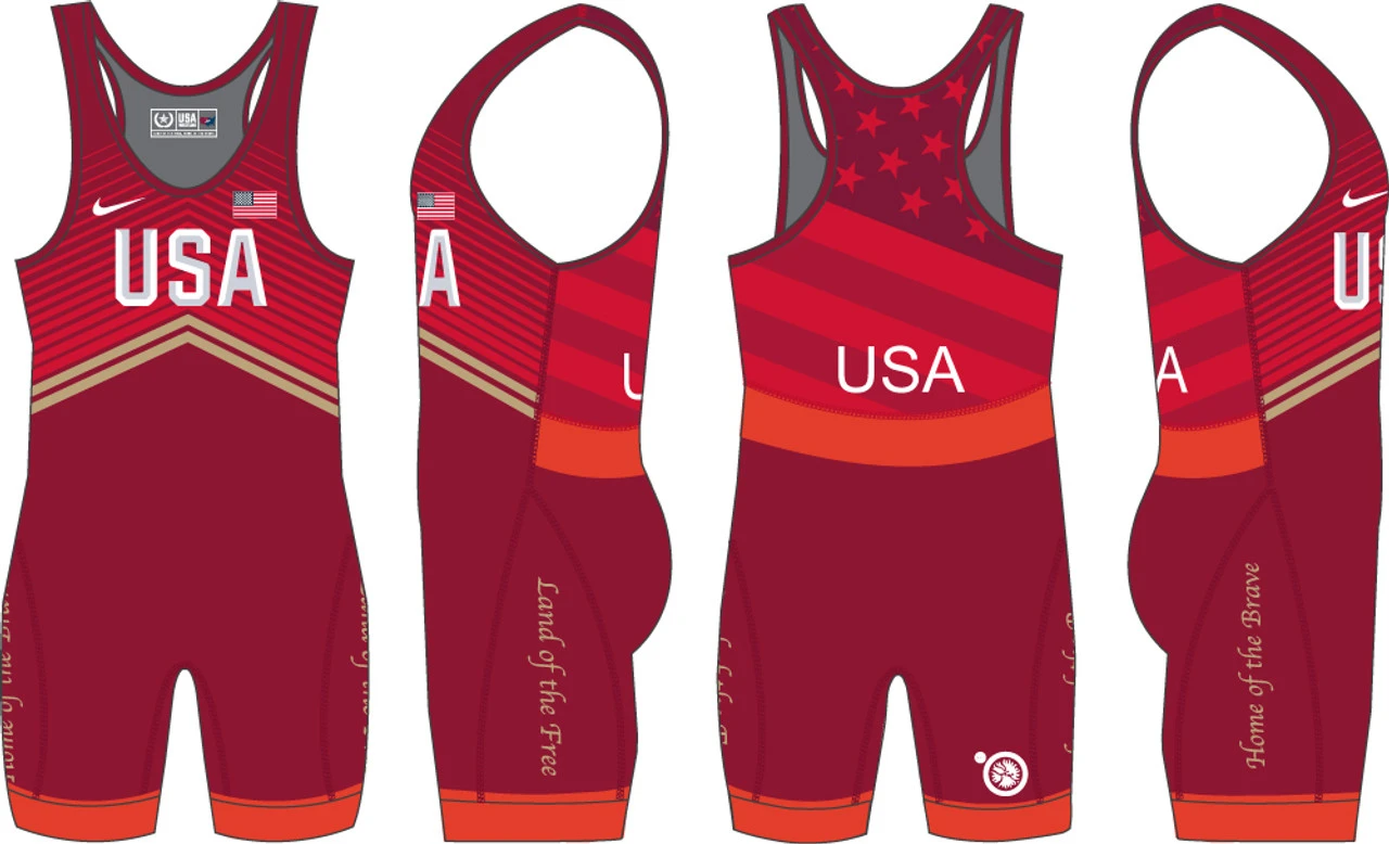 Nike Youth USA Wrestling Double Chevron Tour Wrestling Singlet - Red 1 Nike Youth USA Wrestling Double Chevron Tour Wrestling Singlet - Red